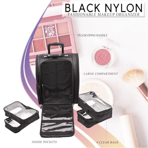 Image of Adson Multifunctional Professional Beauty Makeup Artist Rolling Cosmetic Aluminium Vanity Trolley Beauty Train case Makeup Cosmetic Trolley Hairstylist Travel Organizer (Smoky Black)
