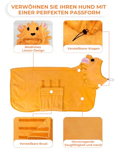 Bibykivn Hundebademantel, Einstellbarer Dichtheitsgrad mit Klettverschluss, Schnelltrocknend für Große, Mittelgroße, Kleine Hunde/Katze (Lion-Orange, S)