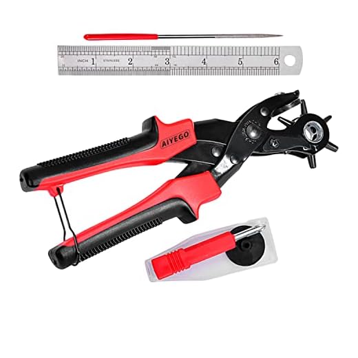 AIYEGO Leather Hole Punch, Portable Revolving Punch Pliers Kit with 6 Round Hole Sizes for Belt, Watch Band, Cloth, Shoes, Handbags, Plastic, Gaskets, Cardboard, etc
