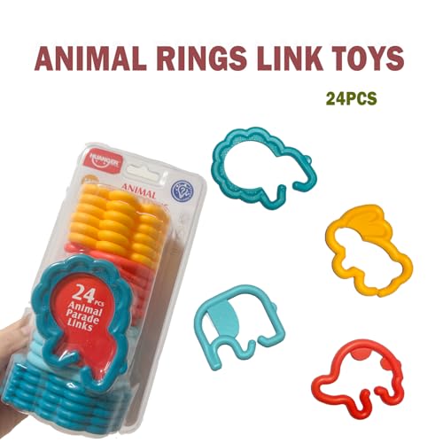 Image of Baby Links Rings Toys for Car Seat Stroller 24 PCS Animal Connecting Chain Rings Early Learning Toys for Toddlers