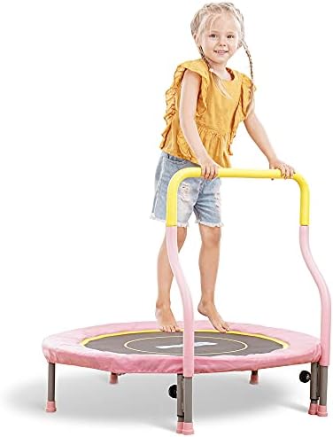 Pelpo 36"/38" Mini Trampoline for Kids with Foam Handle, Toddler Trampoline with Silent Resistance Band, Small Indoor Trampoline for Toddlers Age 2-8, Safe Exercise Trampoline to Burn off Energy, Pink