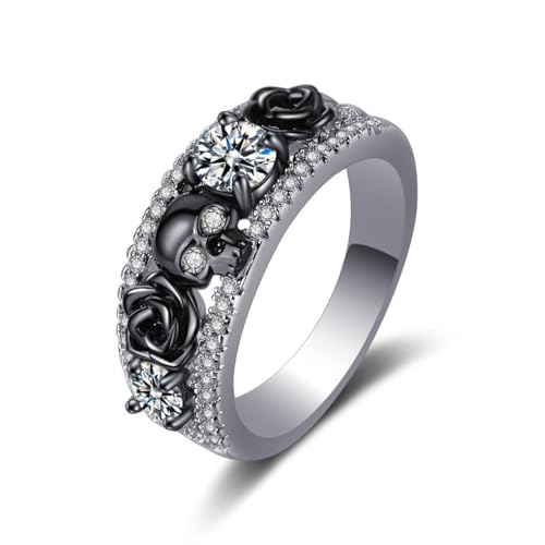 Narica Black Boho Style Antique Gothic Skull Ring Oxidized Finished Round Cut Created Black Spinel CZ Cubic Zirconia Filled Engagement Promise Wedding Women's Band for Mom Lover, 8, Copper,