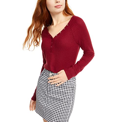 Ultra Flirt Womens Thermal Long Sleeves Henley Top Red L