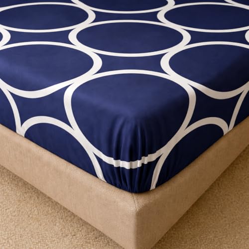 Image of Cotton Elastic Fitted Bedsheets with 2 King Size Pillow Covers Double Bed with All Around Elastic Supersoft Size - 72 King Sizex78+8 inches Color - Deep Navy Blue
