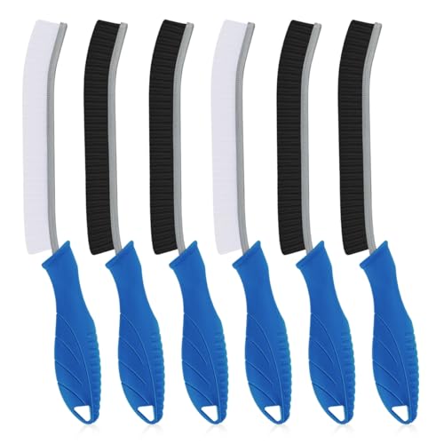 Image of TQRR Hard Bristle Crevice Cleaning Brush-Thin Gap Scrub Brush, Small Cleaning Brush, Grout Brush, Kitchen Brush, Cleaning Tools for Toilet, Bathroom, Sink, Home, Household, Window (6, Lichen Blue)