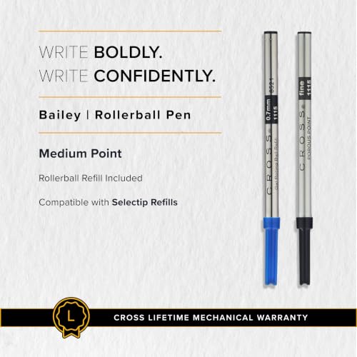 Image of Cross Bailey Matte Black Refillable Rollerball Pen ? Medium Point, Black Ink, Presented in a Premium Gift Box