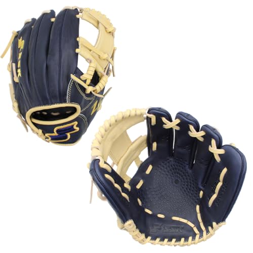 SSK Z5 Craftsman Youth Baseball Glove – 10.5” – 11” – 11.25” – 11.5” Right & Left Hand Throw (Navy/Camel - I Web, 11.25" - Left Hand Throw)