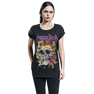 Générique Metallica Flower Skull Femme T-Shirt Manches Courtes Noir Regular/Coupe Standard – Image 5