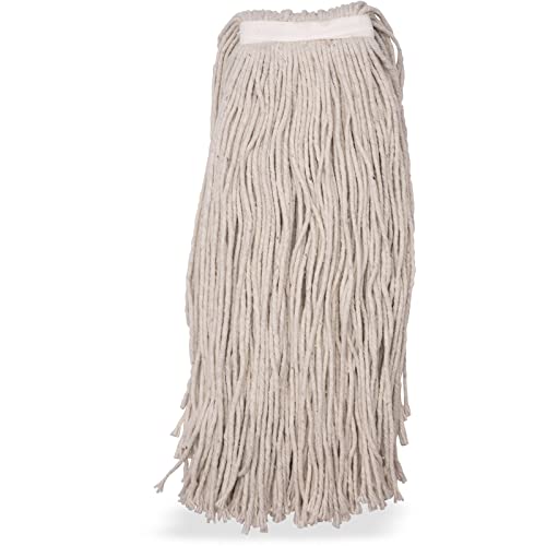 Image of SPARTA Flo-Pac Cotton Mop Head, Cut-End, Narrow Band with White Band for Organized Cleaning, 44 Inches, Tan