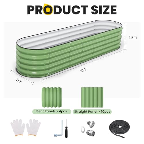 Image of Pattiumo Galvanized Raised Garden Bed 8x2x1.5 FT, Oval Metal Raised Garden Bed Outdoor Planter Box with Open Bottom, Rust-Resistant Steel Garden Bed for Vegetables Herbs Flowers, Easy Assembly