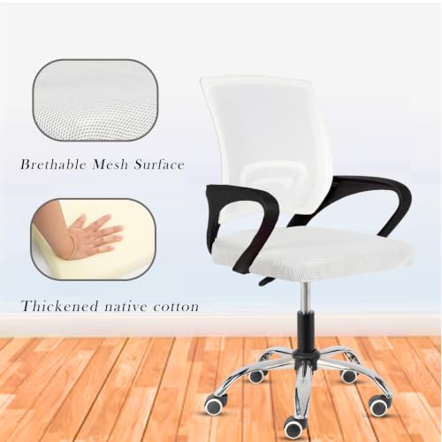 Image of Casa Copenhagen Mesh Mid Back Office /Study /Computer /Revolving /Desk Chair for Work from Home -Metal Base, Height Adjustable Seat- Snow White & Black Handle