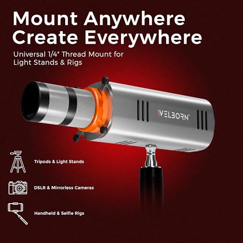 Image of Welborn WB-OS-45R Professional 45W LED Spotlight with Focus Lens, 15 Creative Shapes, 5 Color Filters, Bi-Color 2700K-6500K, 6000mAh Rechargeable Battery