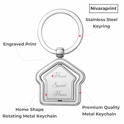Image of Home Sweet Home Metal Keychain - Silver House Shape Rotating Key Ring, Housewarming Gift for Men & Women, Real Estate & New Home Keychain (Pack of 2)