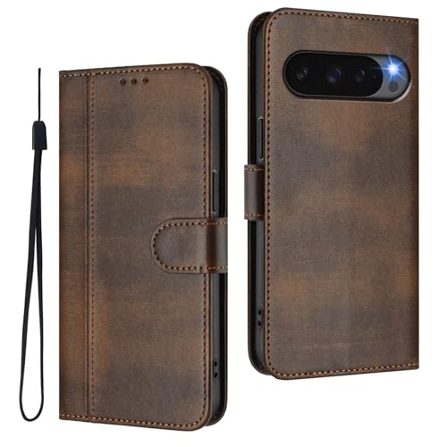 Custodia per Google Pixel 9 Pro Cover con Slot CartaSupporto Visuale Antiurto Chiusura Magnetica Protective - marrone pelle