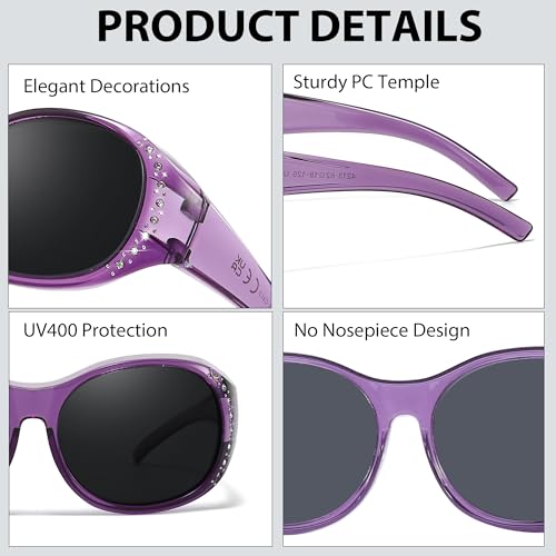 Trysee Women's Polarized Fit Over Sunglasses with Rhinestone, Wrap Around Sun Glasses UV400 Protection TS42134