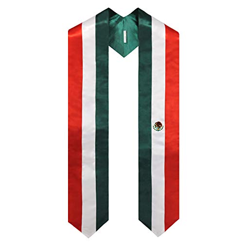 GraduationMall Mexico Flag Graduation Stole Embroidery Sash for International Students 72  in Length