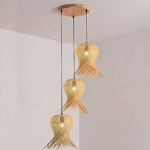 Lampe suspendue en rotin tissé main lustre chic marron pour hall et salon