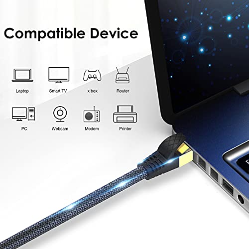 Image of Cat 8 Ethernet Cable 33ft, Outdoor, Indoor Nylon Braided Cat 8 Cable, Heavy Duty 26AWG 40Gbps, 2000MHz, S /FTP Patch Cord for Xbox, POE, PS5, Router