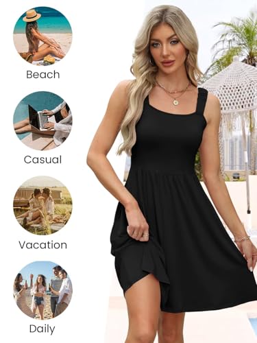 Image of QACOHU Summer Dresses for Women 2026 Sleeveless Square Neck Sundress with Pockets Casual Tank Beach Floral Boho Maxi Dress