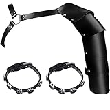 Vicenpal Halloween Single Shoulder Armors with PU Cuff Bracelet for Men Black Punk Adjustable Shoulder Cover for Cosplay Party Costume, about 20.47 inches long