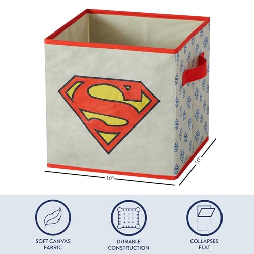 Image of Superman Kids Storage Cubes, 2 Pack Foldable Fabric Bins with Handles, Collapsible Organizer Boxes for Bedroom, Playroom & Nursery, Durable Kids Storage Solution