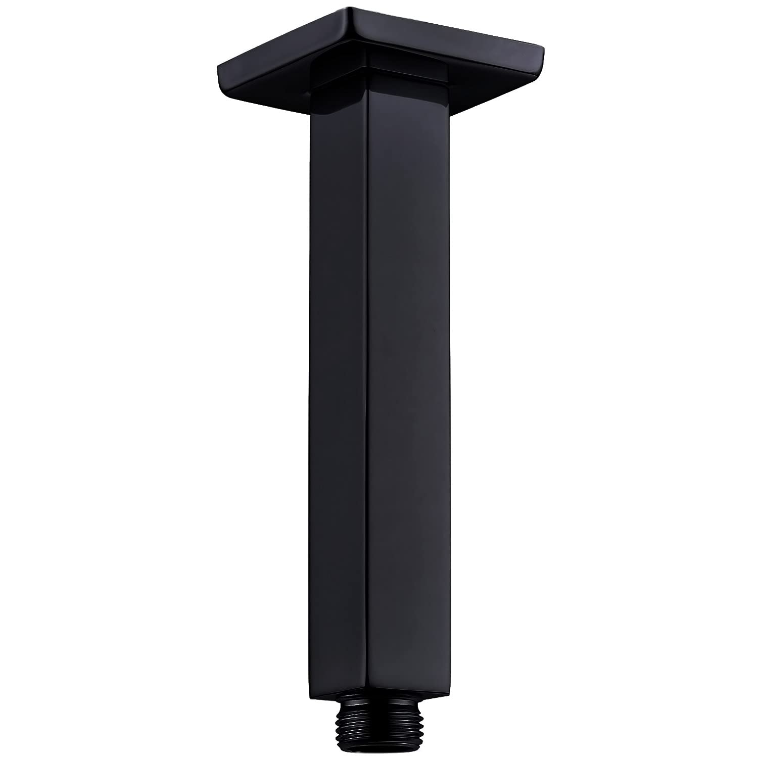 Black Shower Arm with Flange Square Ceiling Mounted Extension Pipe for Rainfall Shower Head, 6 Inches