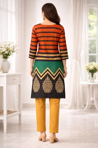 Image of Women's Cotton Blend Unstitched Kurti Set for Women | A-Line Style Dress Material | 2-Piece Traditional Ethnic Wear Suit Fabric