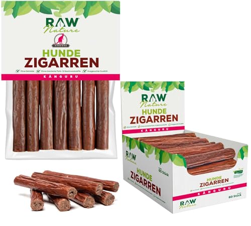 RAW Nature Hunde-Zigarre Känguru PUR 7-Stück - 100% natürliches Hundesnack - Monoprotein - hypoallergen & getreidefrei - luftgetrocknetes Kängurufleisch - Dörrfleisch - hochwertiges Muskelfleisch