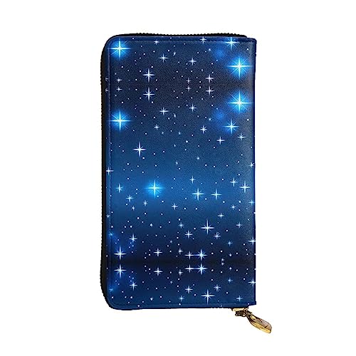 Leather Wallet 7.48 x 4.13 in - Stylish and Durable Wallet for Women with Multiple Compartments and Zipper Design Blue star pattern Pattern