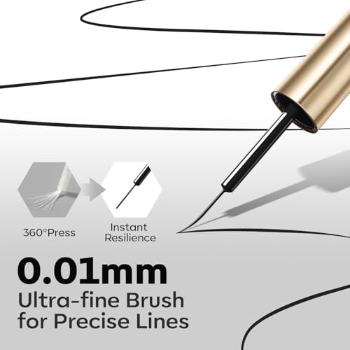 Image of modelones Black French Tip Liner Gel Polish 15ml Built-in Fine Brush | Classic All Black Nail Art Gel Paint Swirl Fine Line Design Easy Draw Long Lasting Soak Off U V Cure DIY Home Salon Manicure