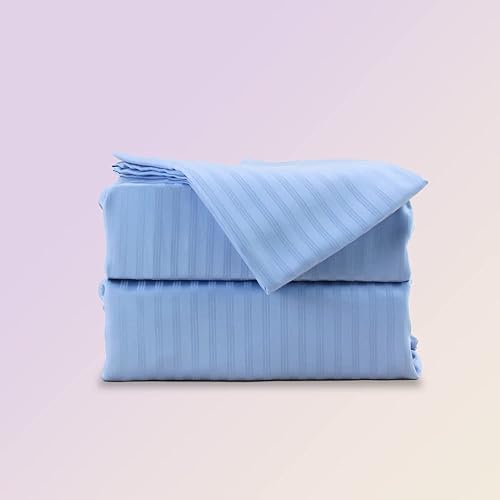 Sheets & Giggles 100% Eucalyptus Lyocell Sheet Set. Our All-Season Eucalyptus Sheets are Responsibly Made, Naturally Cooling, Super Soft, Moisture-Wicking-Queen, French Blue Stripe