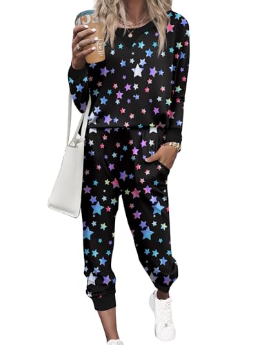 Ekouaer Pajamas Set Long Sleeve Pj Sets 2 Piece Jogger Pajama Sets Soft Sleepwear Loungewear for Women