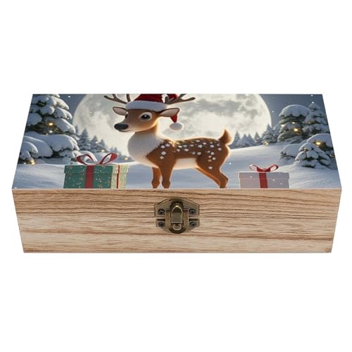 JTKLQBN Caja de almacenamiento grande de madera con tapa y cierre frontal, organizador de escritorio de oficina con ciervos, bonita caja de recuerdos, cajas de recuerdos, cajas de joyería decorativas