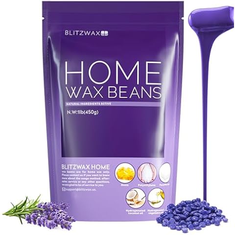 BLITZWAX Lavender Hard Wax Beads for Hair Removal - 1lb Coarse Hair Formula - Painless Wax for Sensitive Skin, Face, Full Body, Bikini - At-Home Waxing Beads for Women Men Cover
