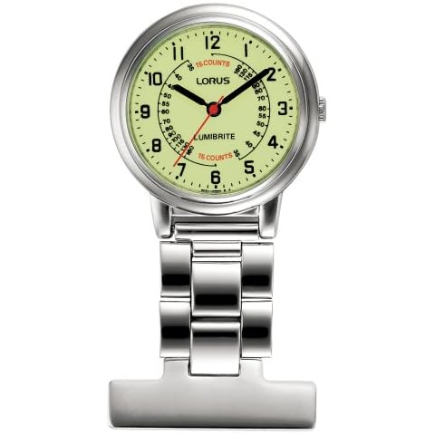 Lorus Silver Nurses Fob Watch with Yellow Dial Cover
