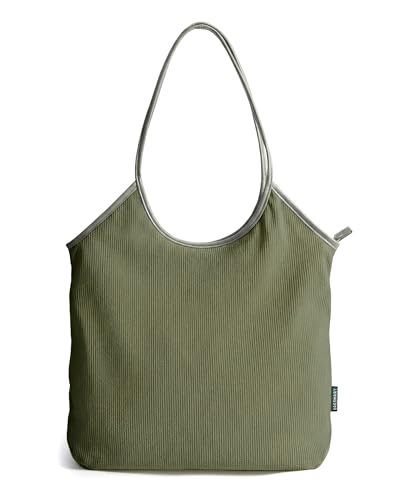 Image of BAGSMRT Corduroy Tote Bag for Women with Zipper Casual Shoulder Bag