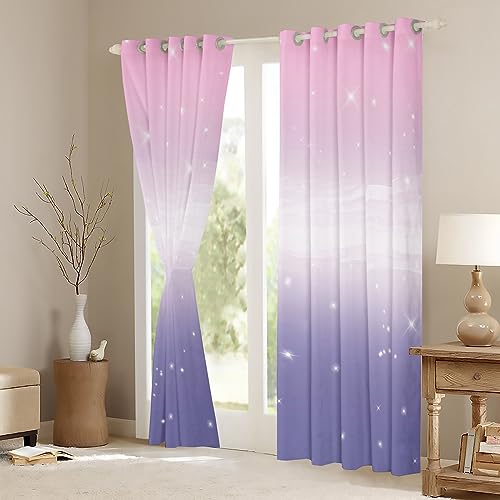 Homemissing Girls Curtains for Bedroom Living Room Pink Purple Rainbow 30%-50% Blackout Curtains for Kids Colorful Ombre Window Drapes Glitter Window Treatments W46*L72 - Image 3