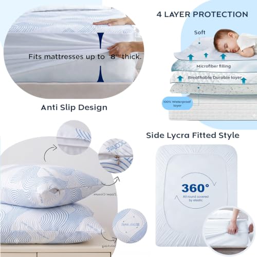 Image of AYKA Combo Pack Waterproof Mattress Protector & 2 Pillow Protectors | King Size 78x72 Inch | 100% Waterproof Cooling Bed Protector | Breathable, Noiseless Mattress & Pillow Covers | 6.5 x 6 ft | White