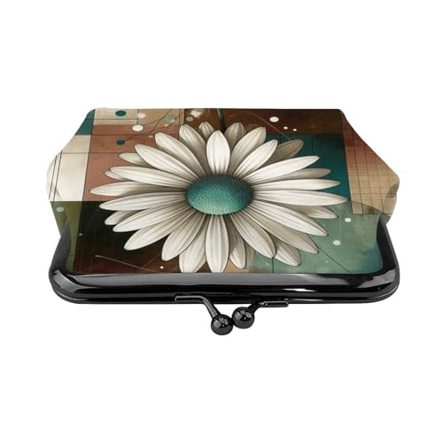 Pu Leather Buckle Coin Purse Abstract-Geometric-Daisy Girls Kiss-Lock Change Purse Wallets2