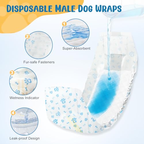 Image of Dog Diapers Male 80 Count Belly Bands for Male Dogs S, Male Dog Diapers Disposable with Wetness Indicator Adjustable Male Dog Wraps Super Absorbent Leak-Proof for Incontinence Marking - Blue