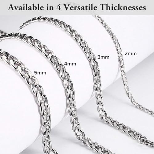 Real Solid 925 Sterling Silver Cuban Link Chain Necklace for Men - Curb Chain Necklace & Bracelet - Available in 2mm, 3mm, 4mm & 5mm4