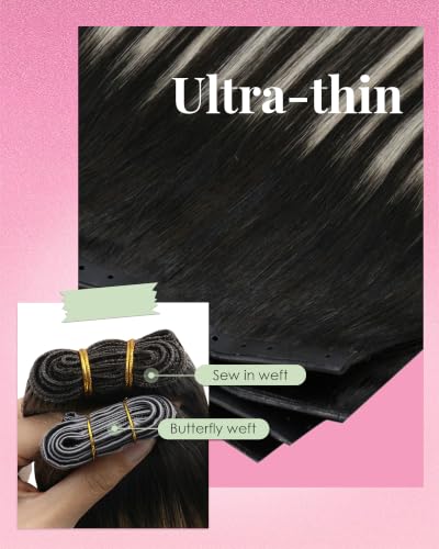 Image of YoungSee Butterfly Weft Hair Extensions Black Balayage Silver 24 Inch 100g