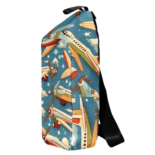 Mochila de hombro tipo bandolera cruzada con estampado clásico de aviones vintage 3