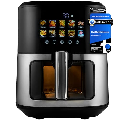 ProfiCook® Freidora de aire caliente 6,5L | Preparación sin aceite/grasa | Airfryer con pantalla a color | 9 programas | 50-200°C | 1700W | Freidora de aire caliente XXL | PC-FR 1286 H