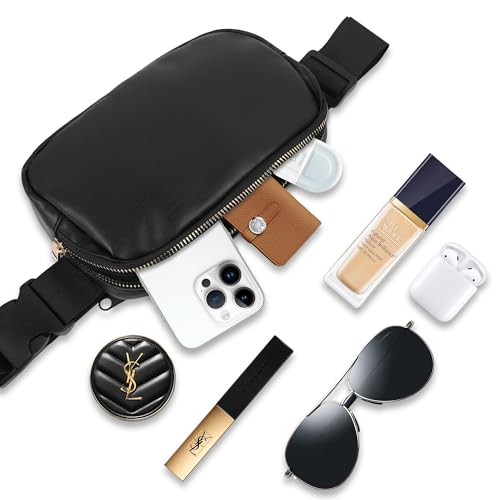 Image of VOROLO Fanny Pack For Women And Men Crossbody Bag Belt Bag PU Black