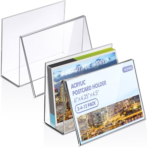 Vicenpal 2 Pcs Clear Acrylic Postcard Holder Business Card Holder Greeting Card Display Clear Business Card Stand Rack for Index Card Organizer Desk Table Home Office School 6 x 4.25 x 4.5 Inch