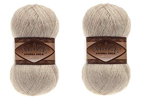 Alize Angora Gold Simli 5% Metallic 20% Wool 75% Acrylic Lot Of 2 Skn 200Gr 1100 Ydsyarn Thread Crochet Lace Hand Knitting Turkish Yarn (152 Beige Melange) #TOP28