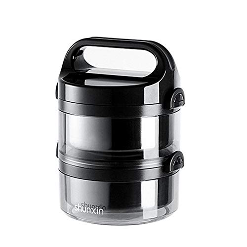 HOMESPON Boîte à déjeuner Bento empilable en acier inoxydable à 2 niveaux pour adultes, école, travail, sans BPA, étanche avec vaisselle (noir) Cover