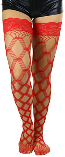 Image of ToBeInStyle Women's Multi-Strand Large Diamond Fence Net Thigh High Stockings