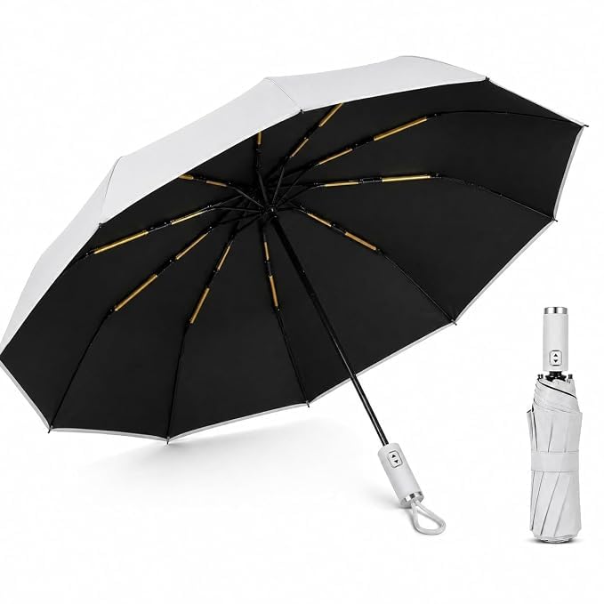 Windproof Travel Umbrella with 12 Reinforced Ribs, Auto Open Close Compact Folding Umbrella for Rain, Teflon Coating, Ergonomic Handle, Portable Umbrella for Men Women Backpack & Car-image-33